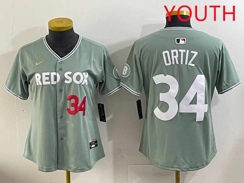Youth 2025 Boston Red Sox 34 Ortiz Light Green Joint Name Nike MLB Jersey style 3